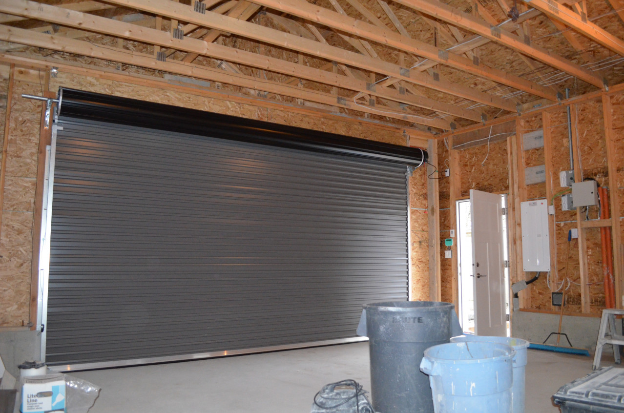 Roll-up garage door.